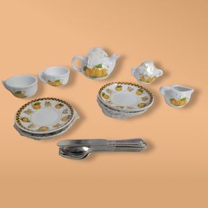 Delton Mini Tea Set 15 Pieces Fall Ceramic Paint Saucer Spoon Fork Knife Cup